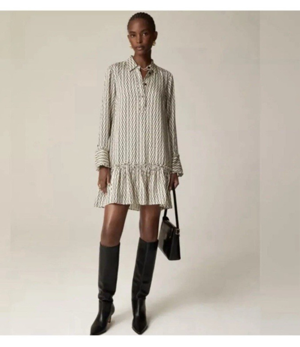 J.Crew Amelia Popover Shirtdress Vintage Links Print Women's XS CF661 Dress